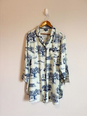 Katie Kime New Orleans Toile Green Blue Sleep Shirt Size Medium